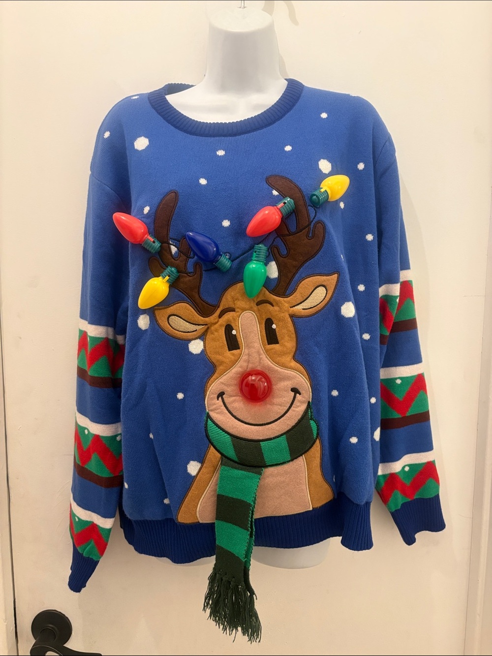 Women’s Blue Reindeer Light-Up Holiday Sweater XL new Joyin
